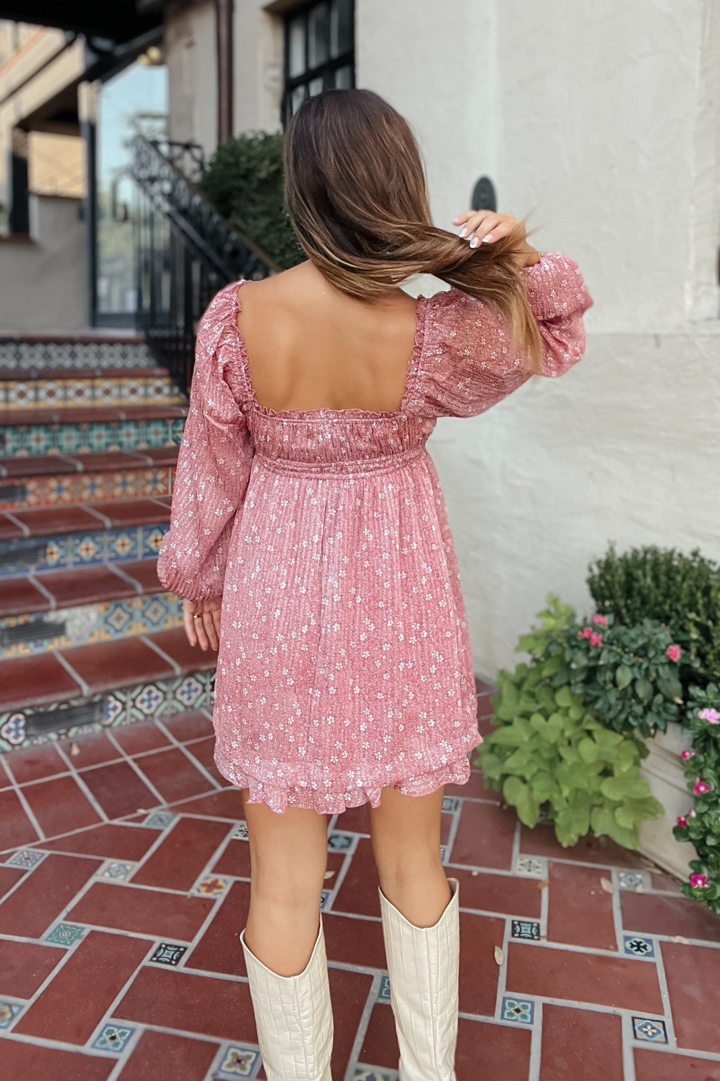Norah Mauve Floral Boho Mini Dress