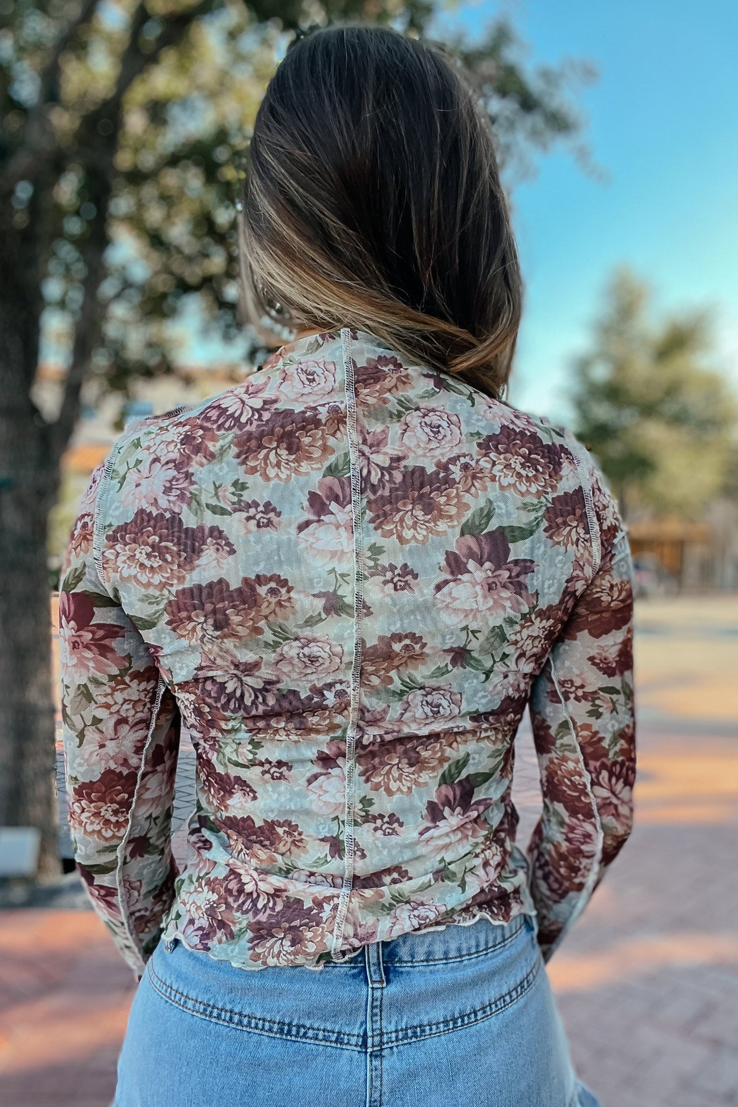 Reece Autumn Floral Mesh Top