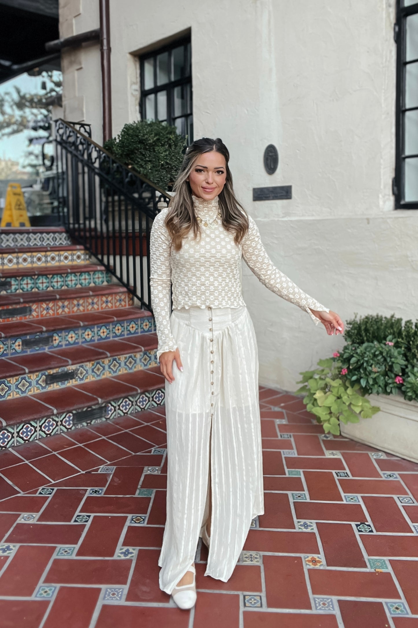 Kristen Taupe and Cream Floral Long Sleeve Top