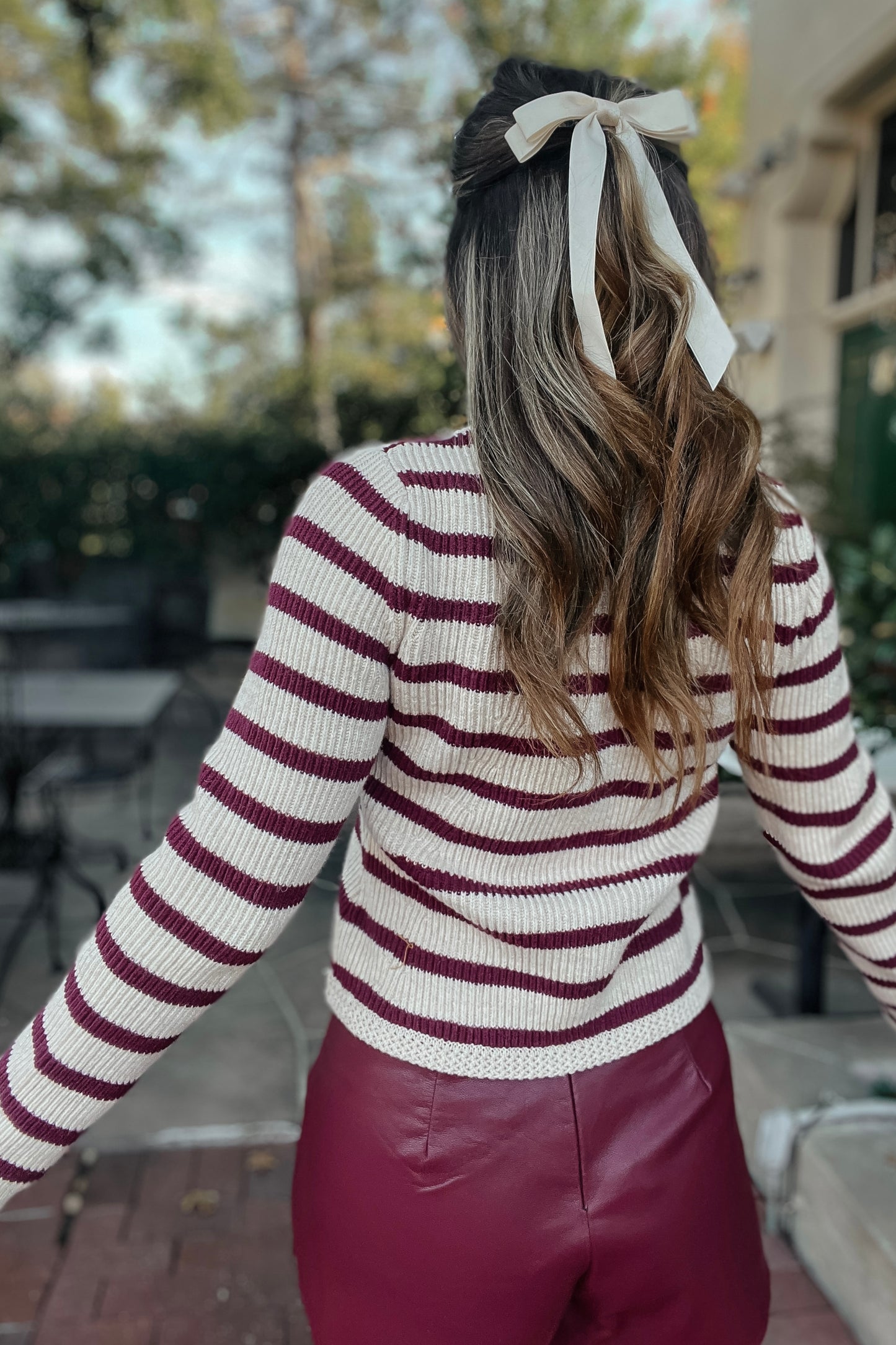 Rory Maroon and Taupe Stripe Button Down Cardigan Sweater
