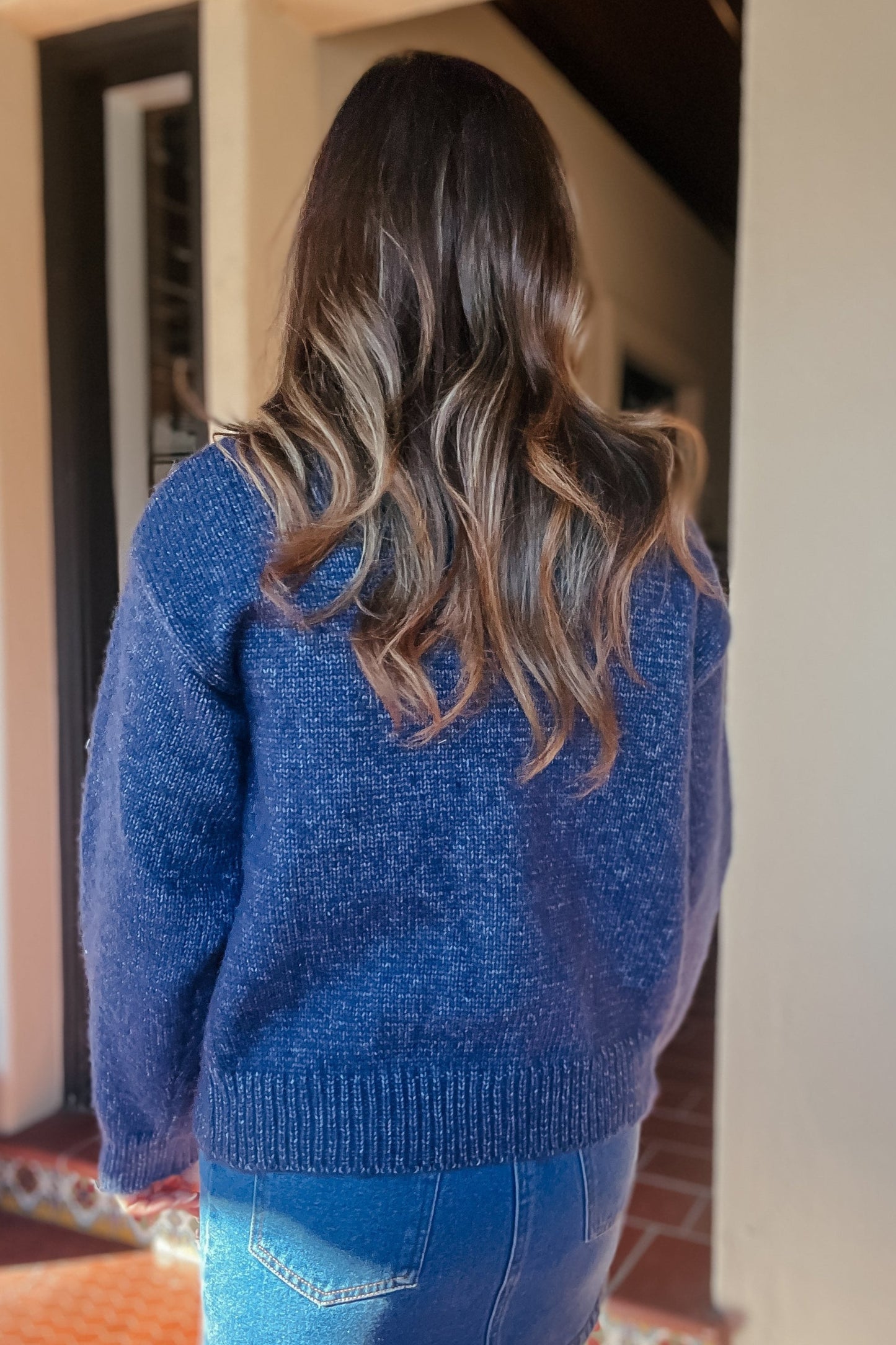 Stephanie Navy Teddy Bow Button Down Cardigan Sweater