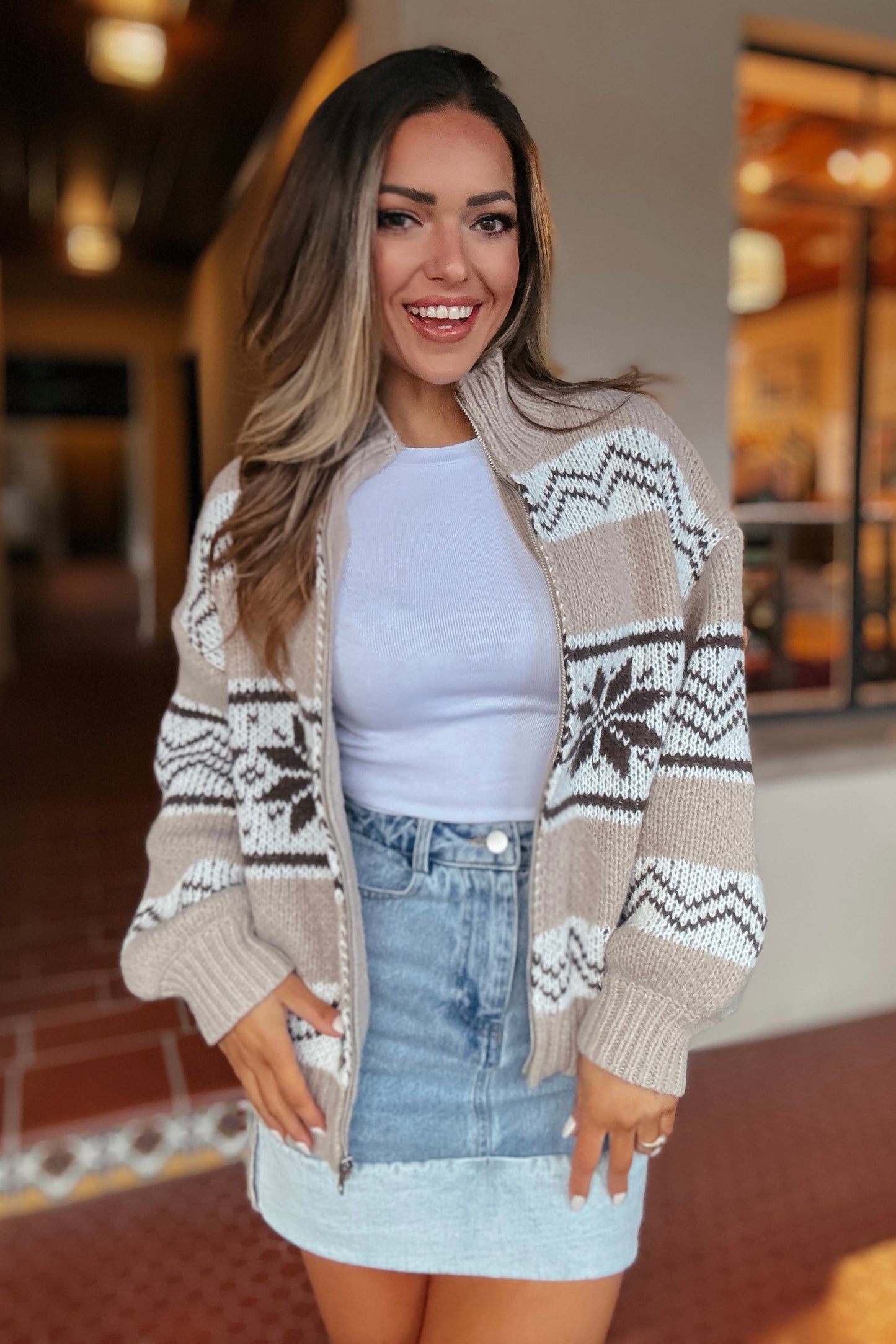 Jamie Long Sleeve Collared Fair Isle Sweater Jacket