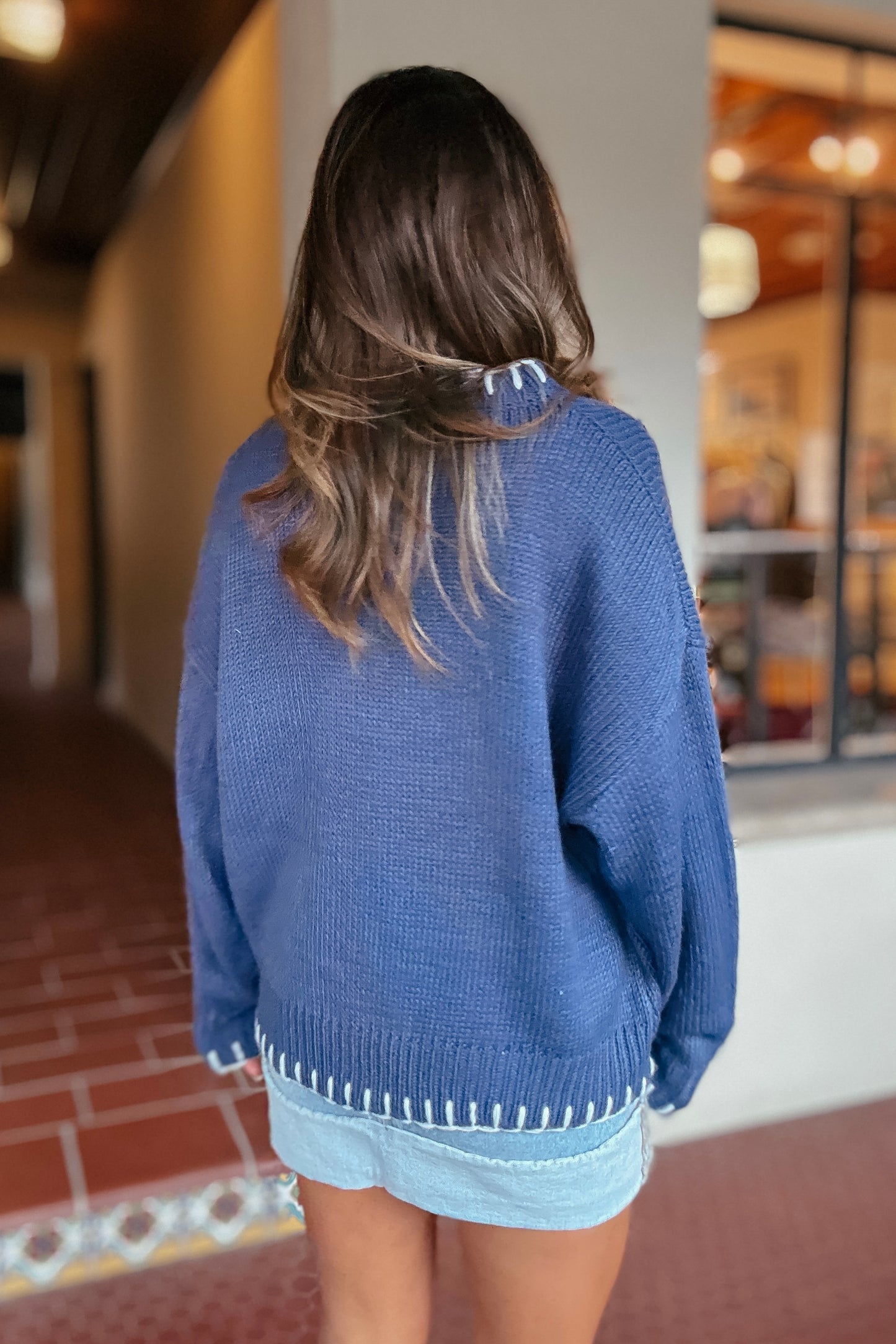 Heather Navy Bow Sweater