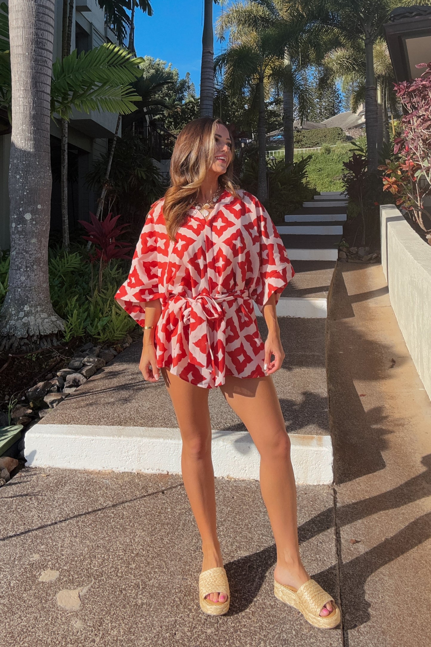 Mai Tai Time Red and Pink Printed Romper