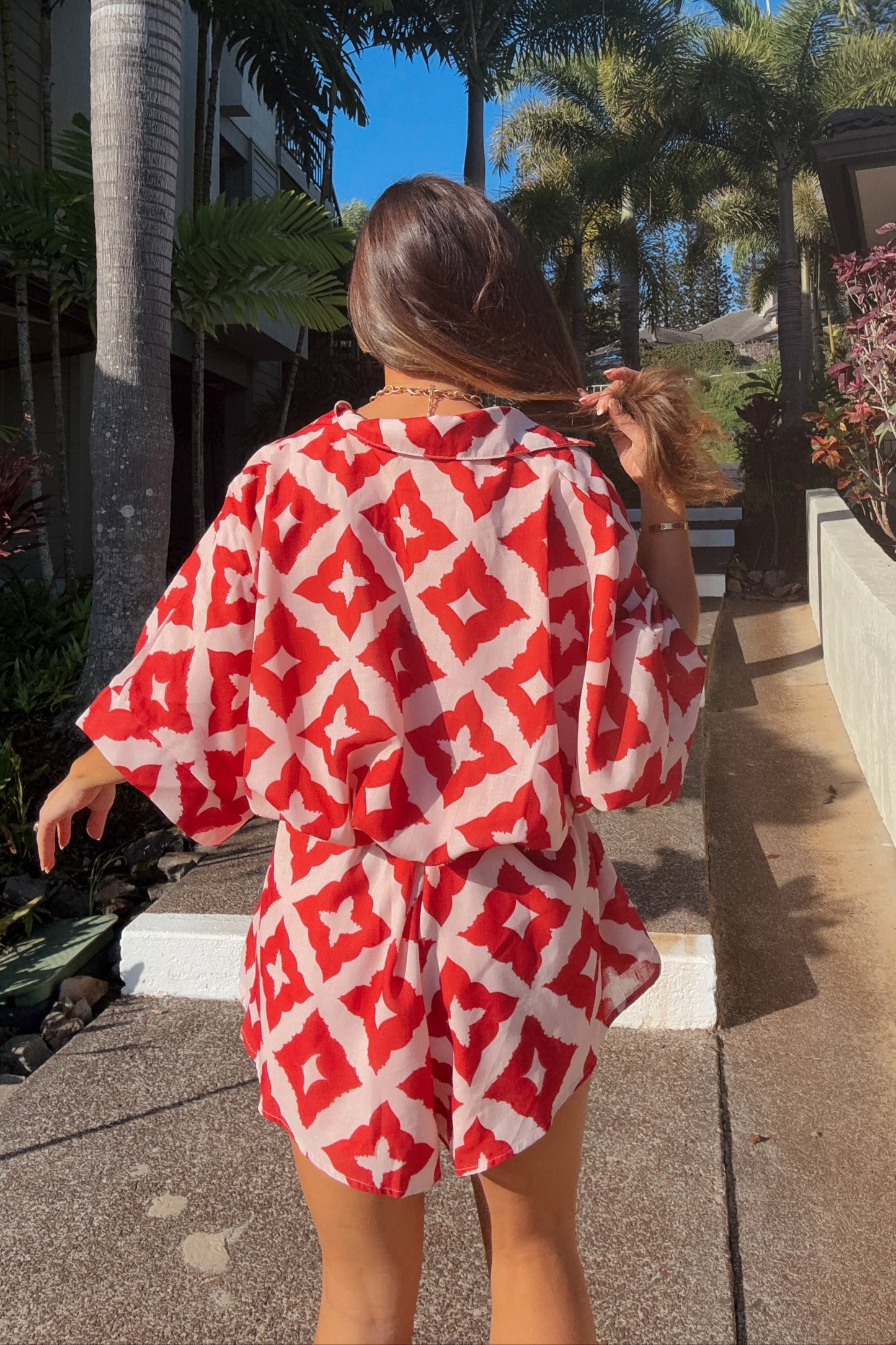 Mai Tai Time Red and Pink Printed Romper