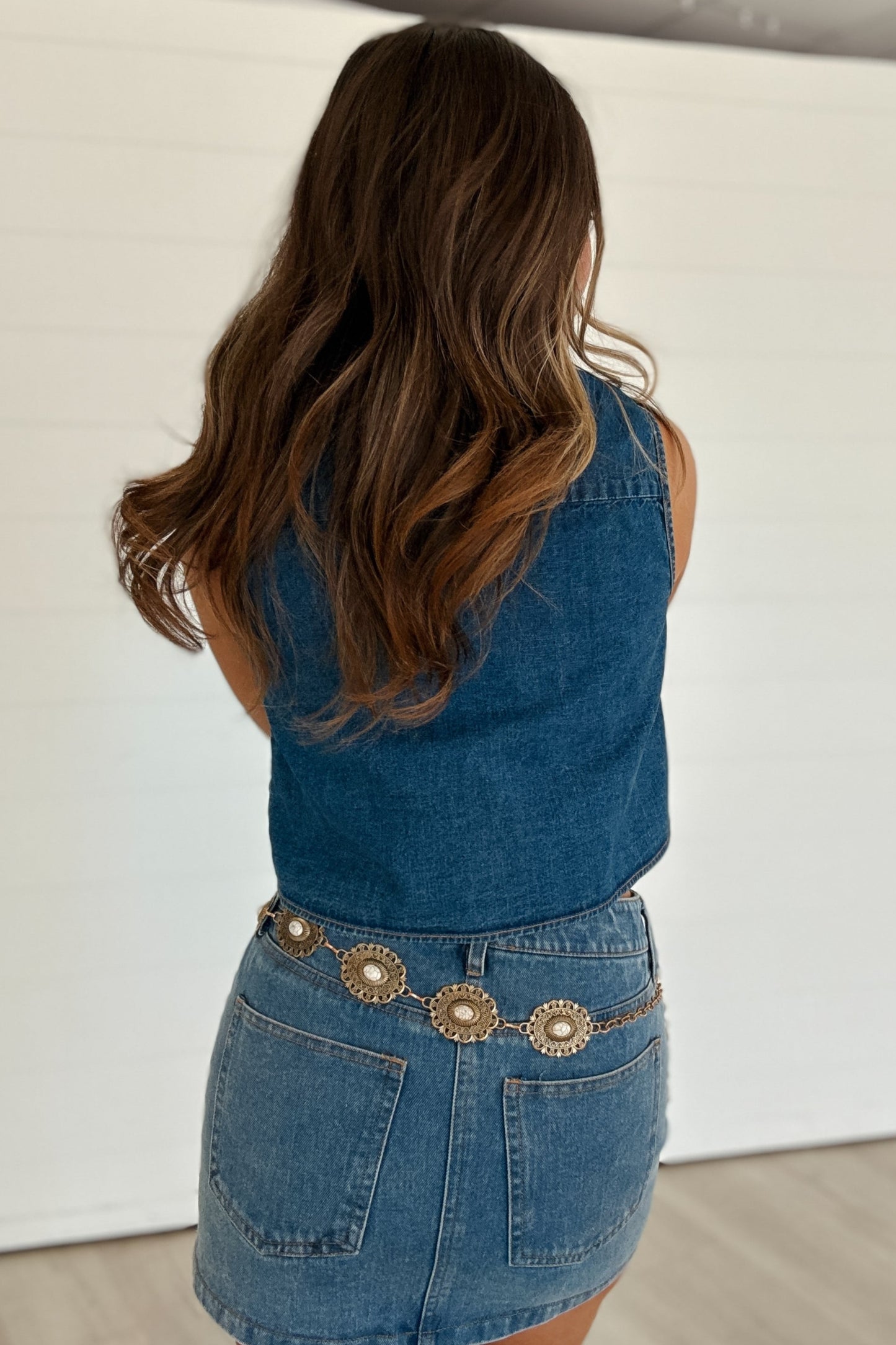 Shania Denim Collared Vest Top