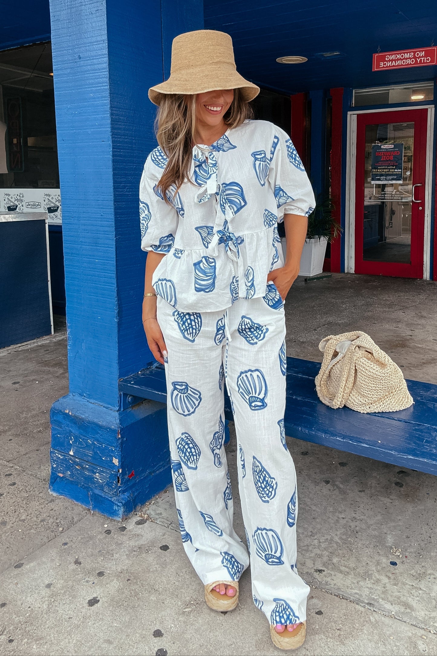 Sam Blue and White Linen Shell Pants