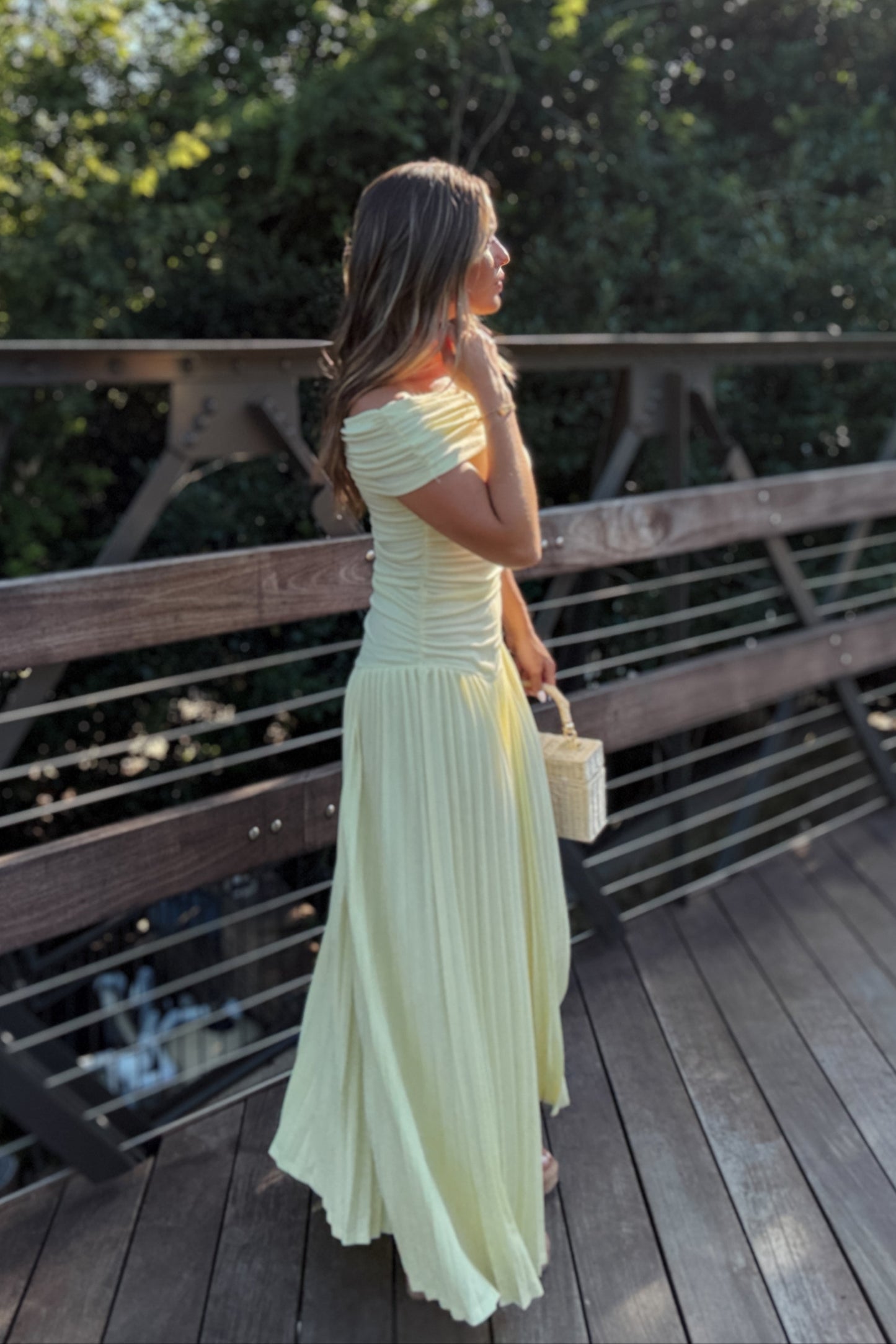 Golden Hour Maxi – Butter Yellow Drop Waist Pleated Dress