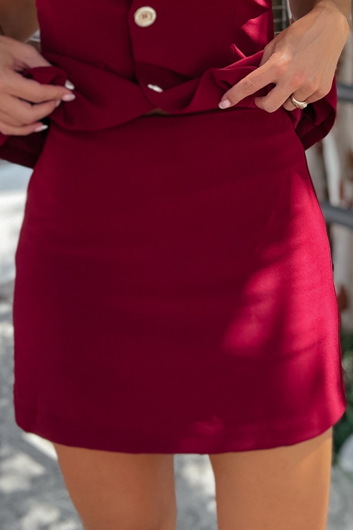 Hattie Maroon Gold Button Skirt Set