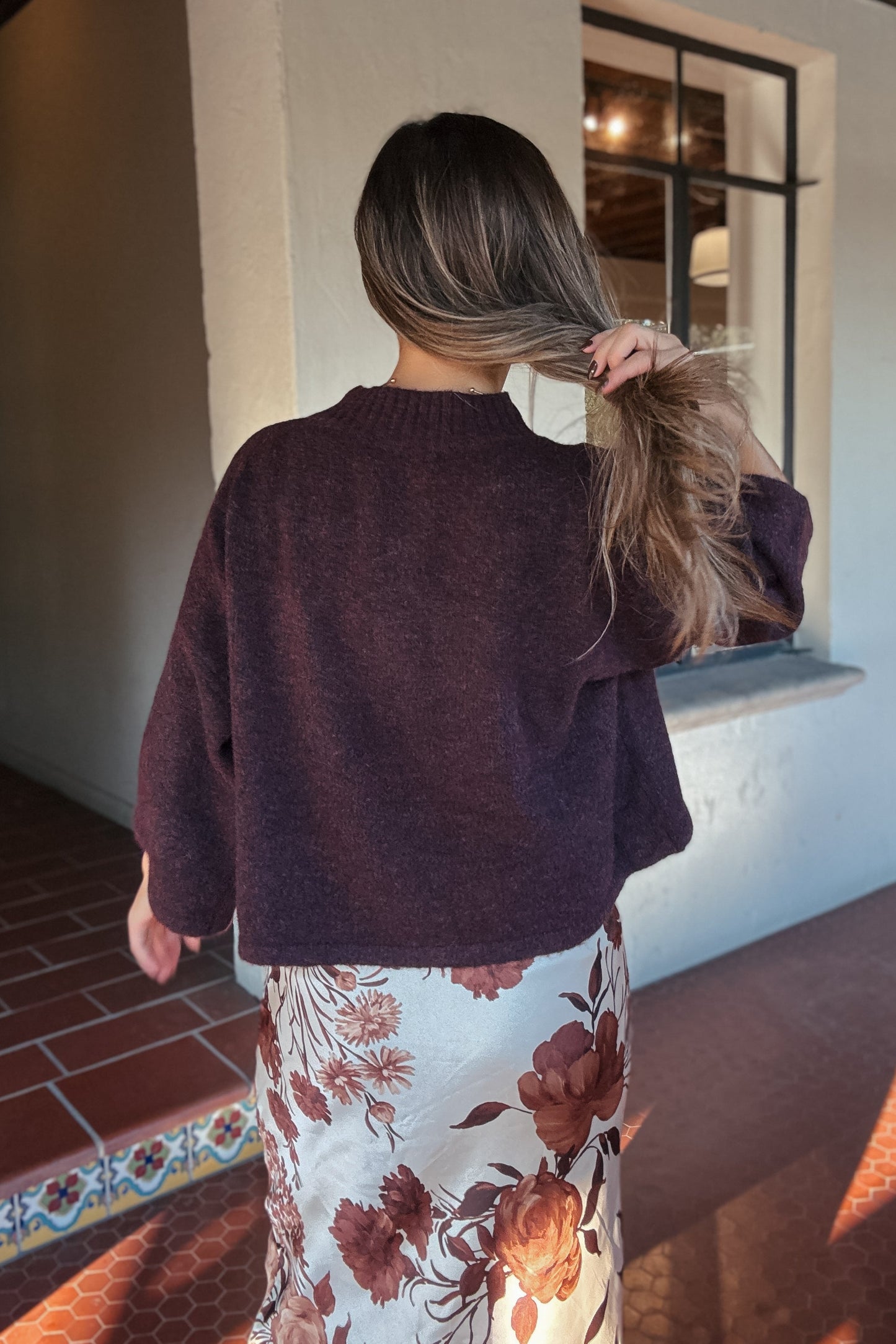 Sadie Dark Burgundy Button-Down Sweater