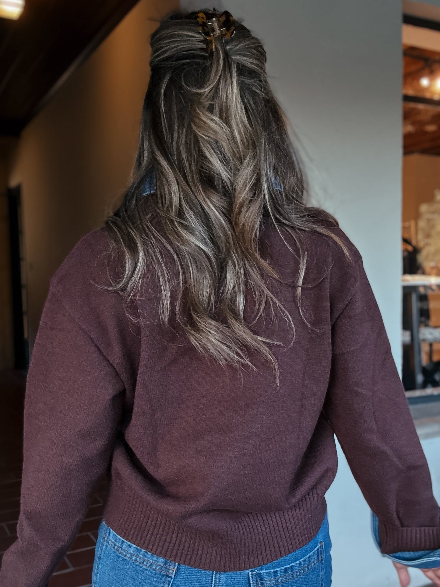 Lauren Chocolate Brown Denim Contrast Sweater