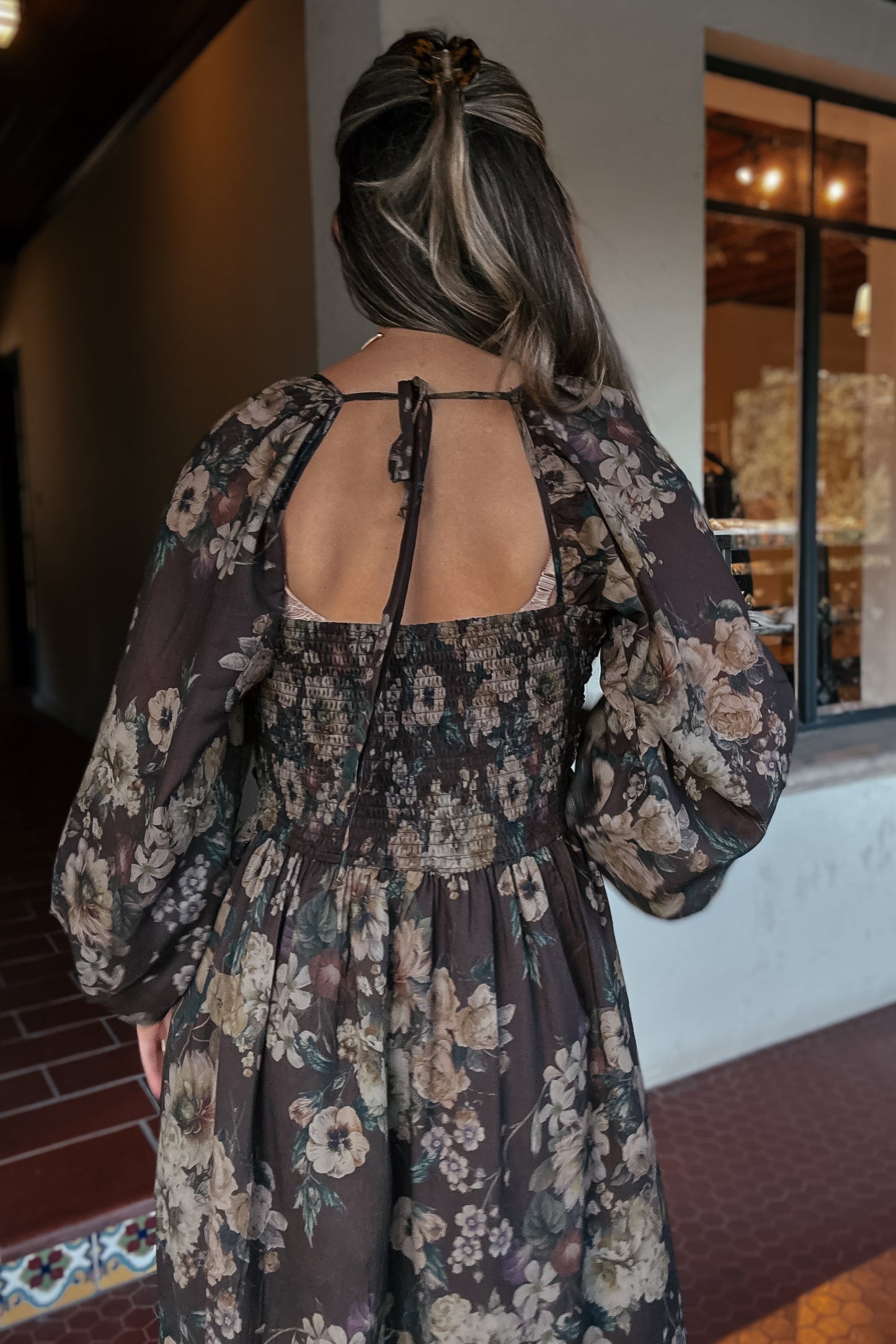 Caroline Chocolate Brown Floral Maxi Dress