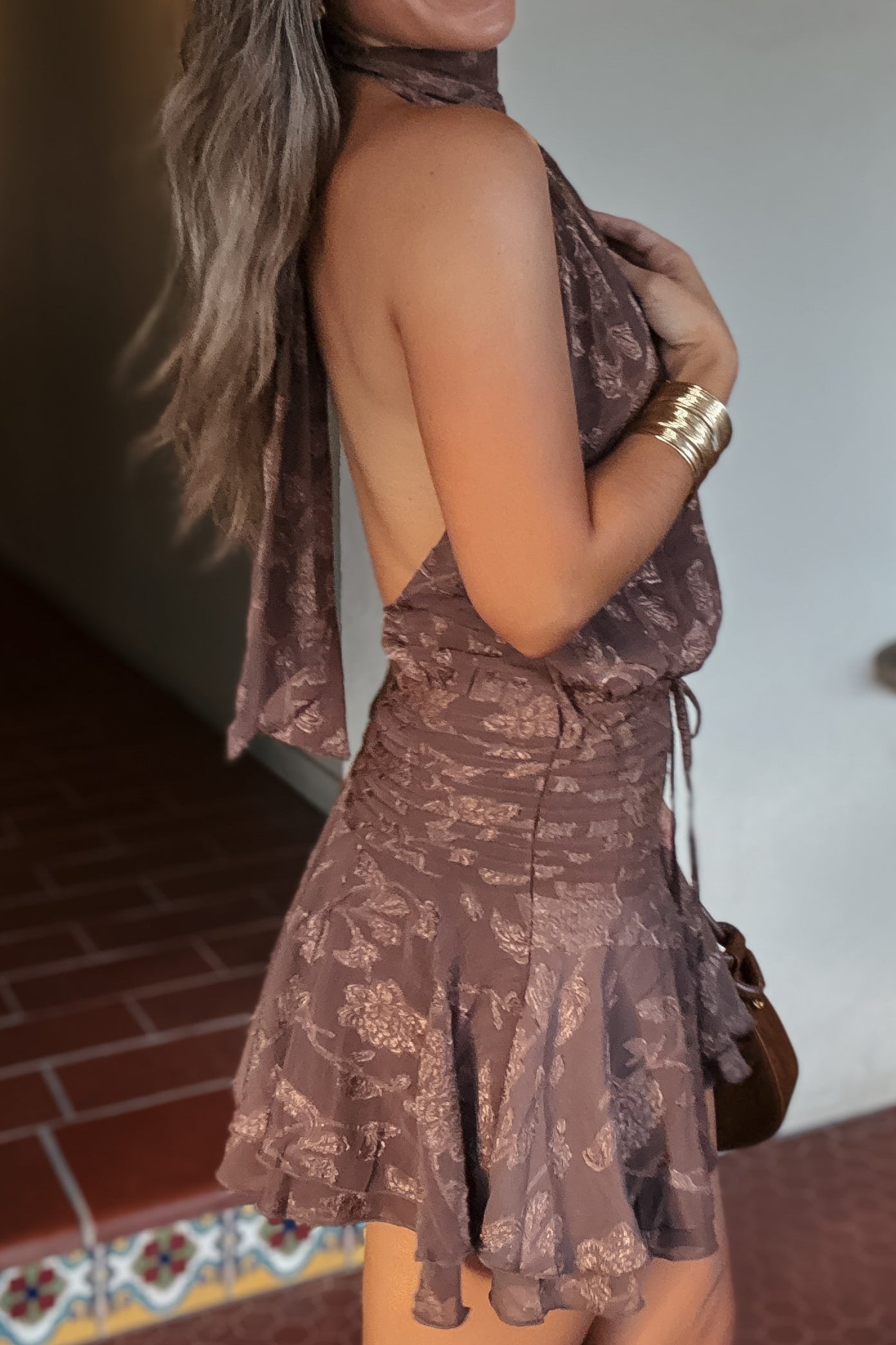 Lyla Chocolate Brown Halter Mini Dress