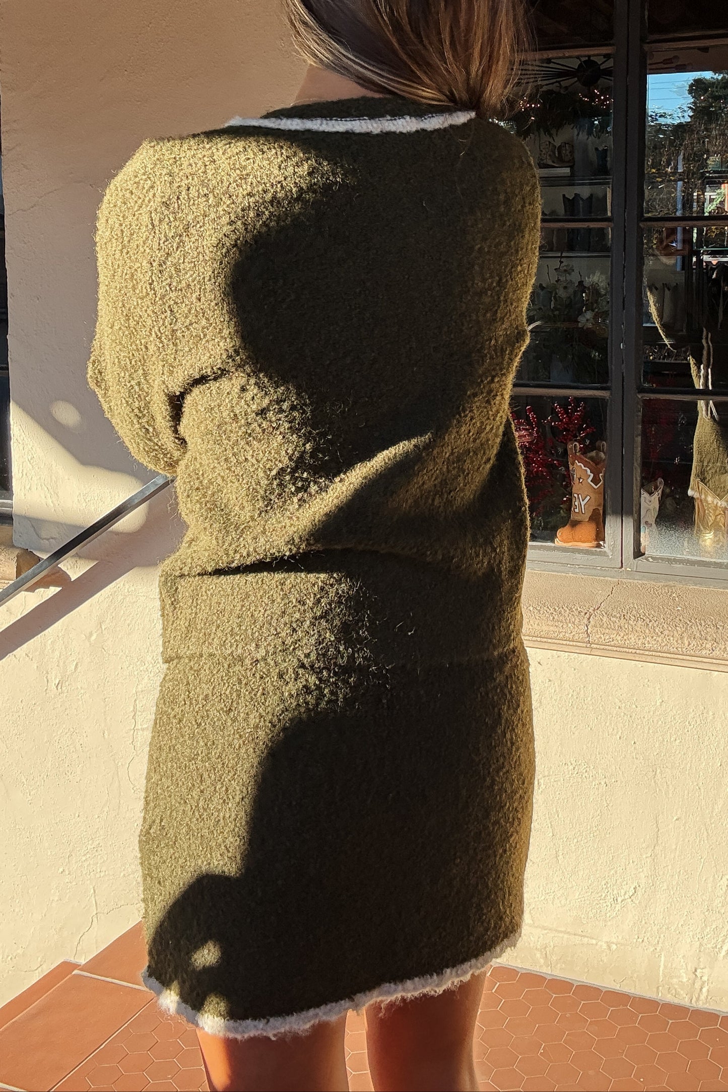 Reed Olive Button Down Sweater Skirt Set