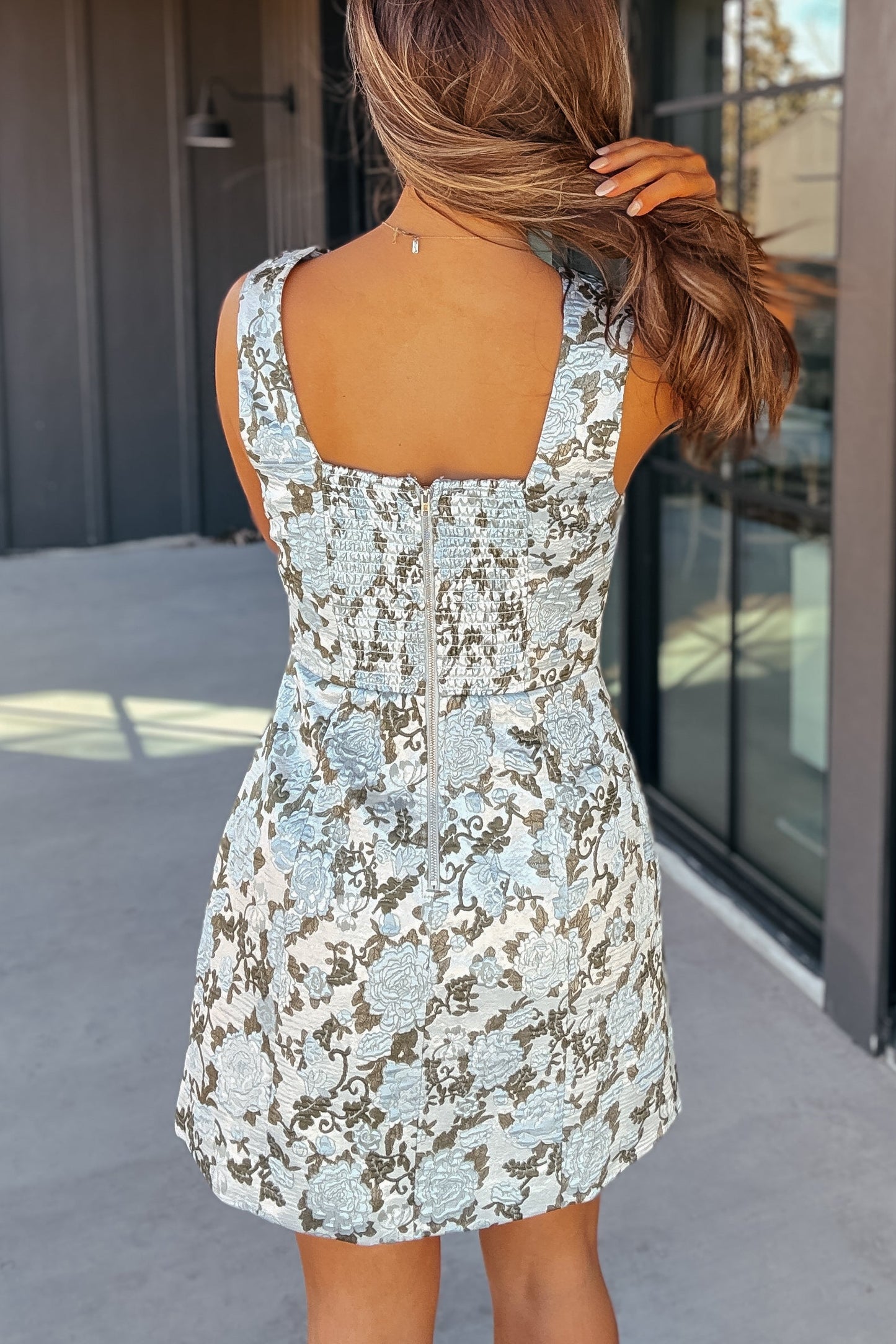 Hallie Blue Floral Jacquard Mini Dress