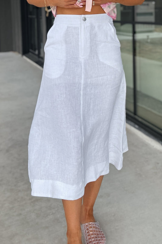Charlotte White Linen Midi Skirt