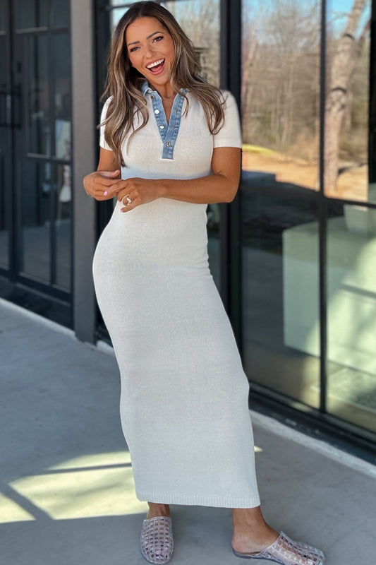 Avery Cream Maxi with Denim Collar