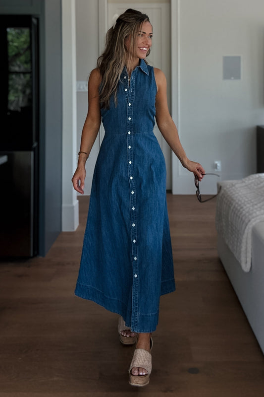 Capri Collared Button Down Denim Dress