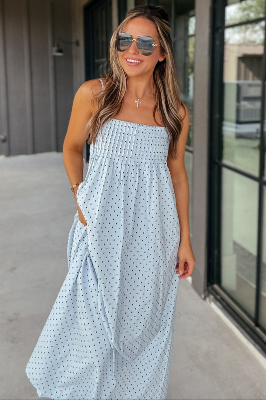 Esme Light Blue Polka Dot Maxi Dress