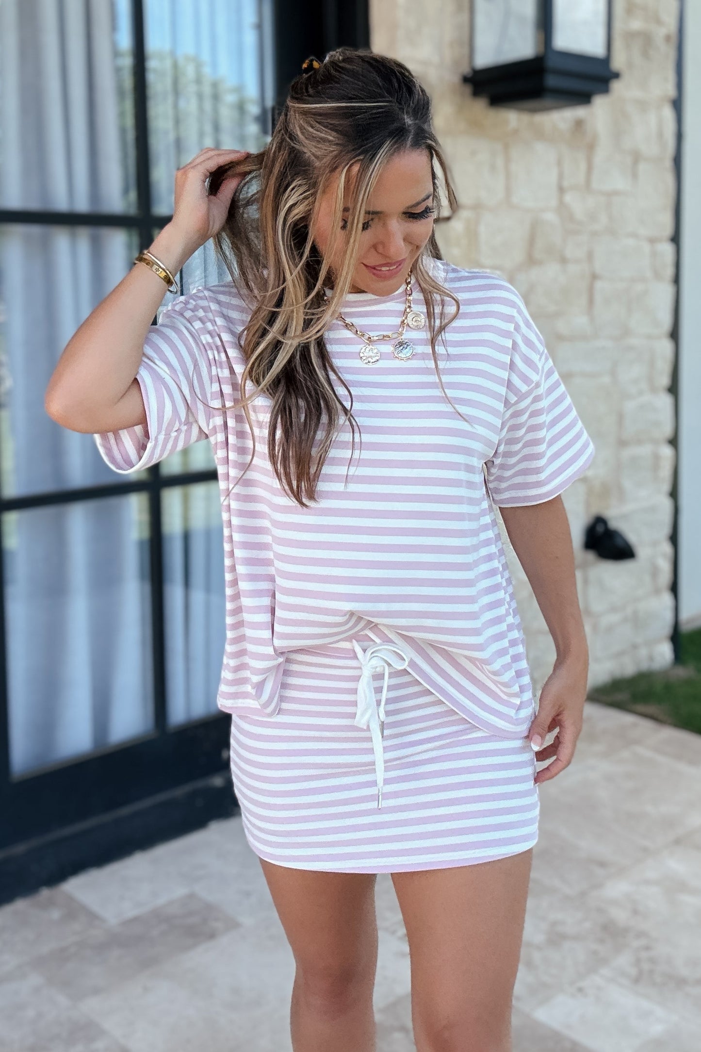 Lacey Pink Striped Mini Skirt