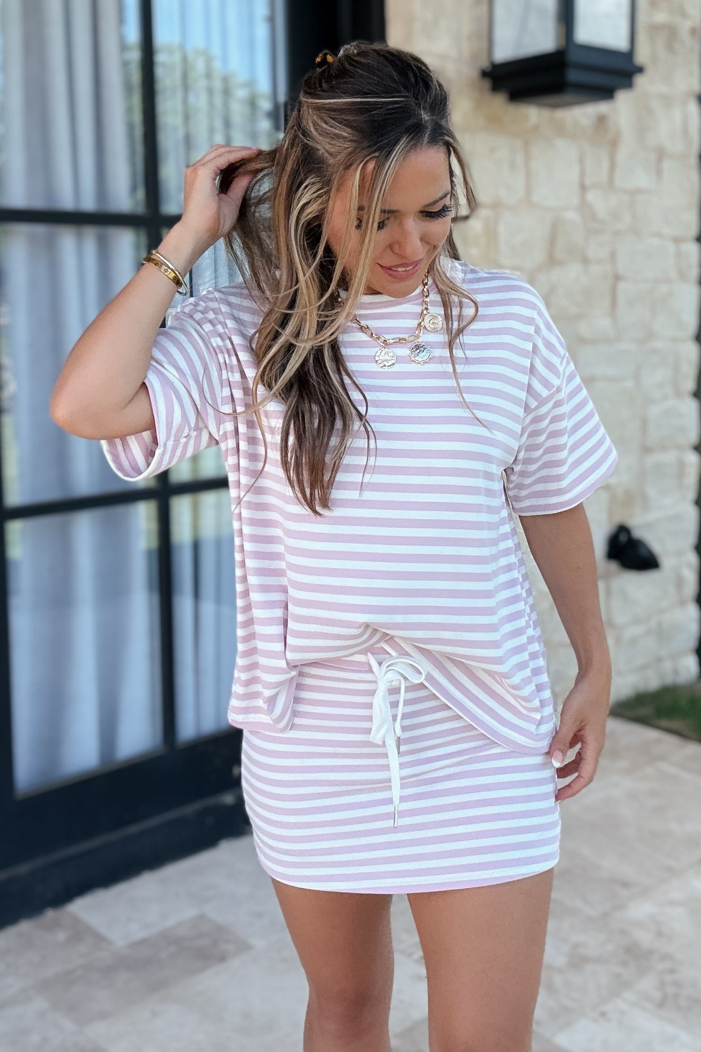 Lacey Pink Striped T-Shirt Top