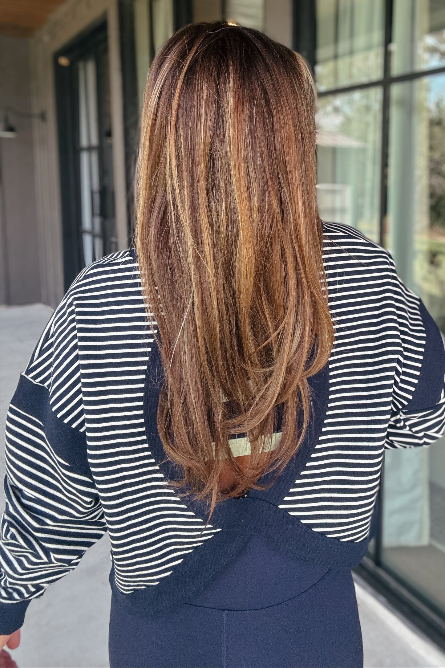 Moonlit Navy Striped Cutout Back Layering Sweatshirt