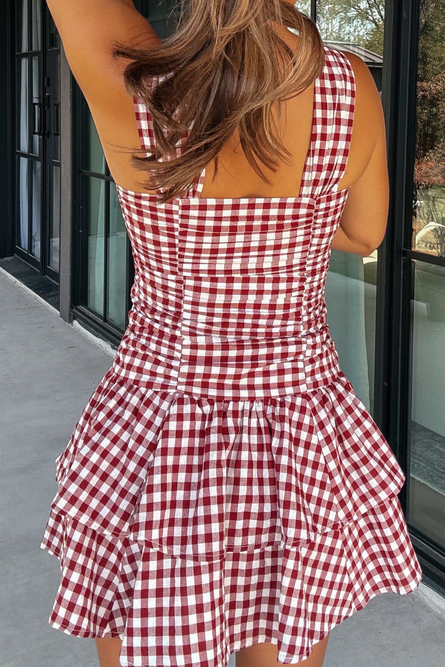 Margot Maroon Checkered Tiered Dress