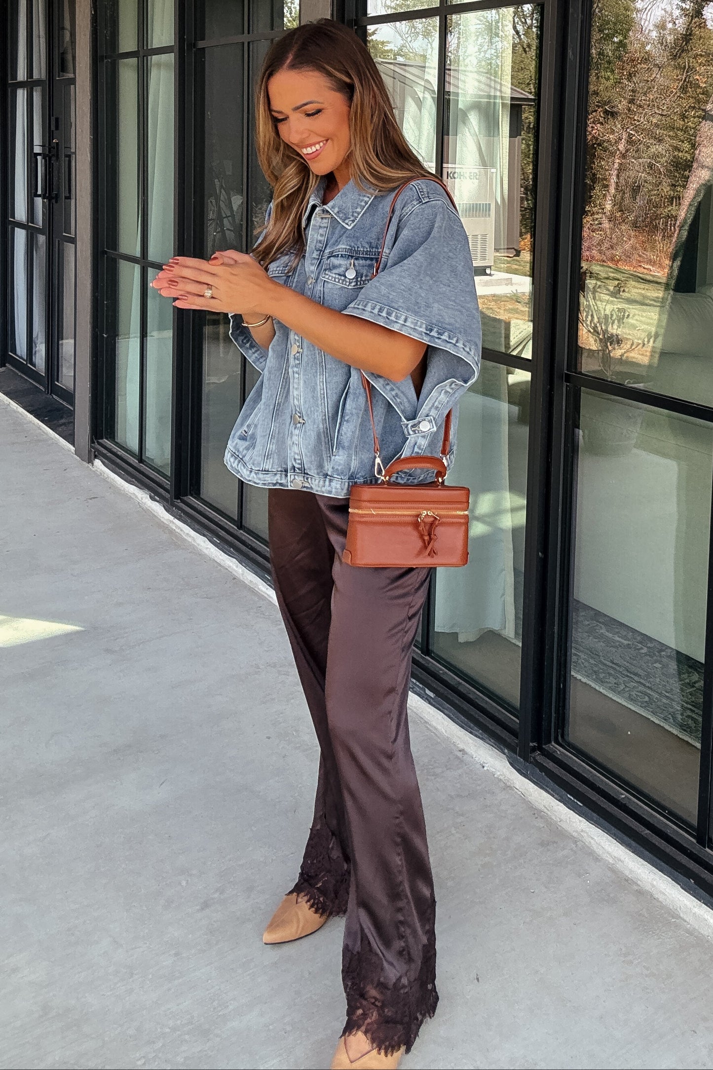 Parker Denim Button Down Cape Top