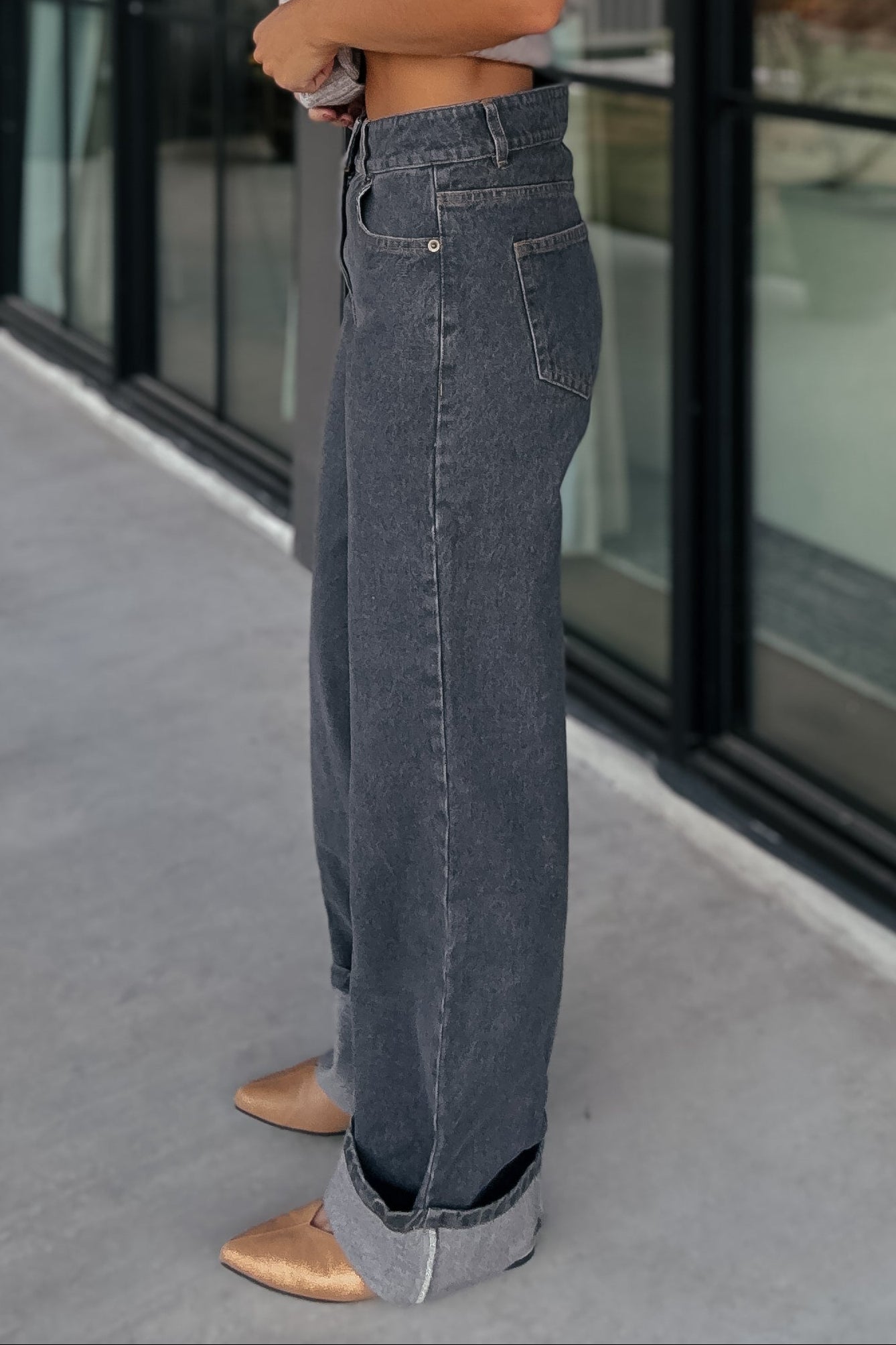 Cole Black Cuffed Denim Pants