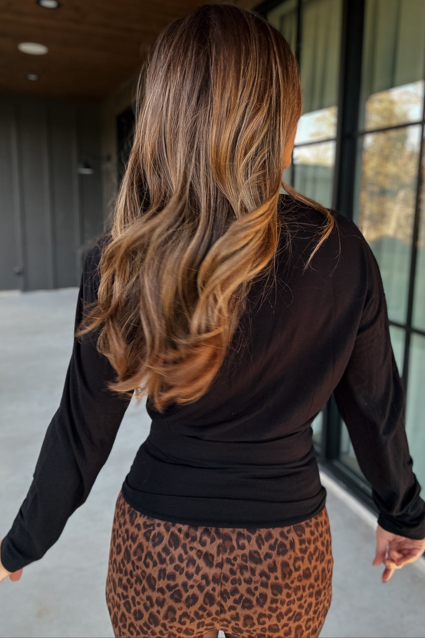 Black Long Sleeve Boatneck Top