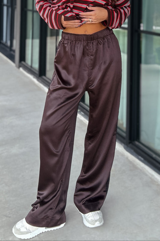 Brown Athletic Satin Pants