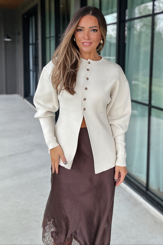 Tara Cream Lace Asymmetrical Skirt | Brown