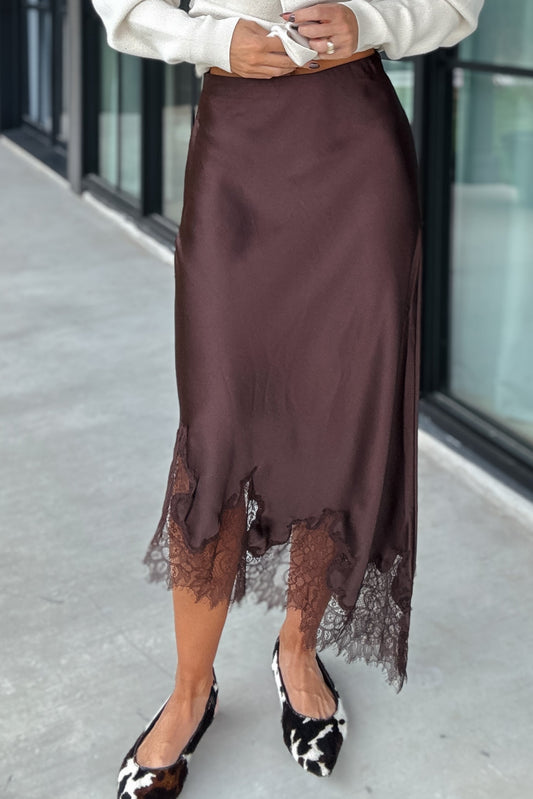 Tara Cream Lace Asymmetrical Skirt | Brown