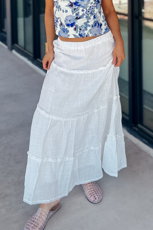 Monroe White Tiered Maxi Skirt