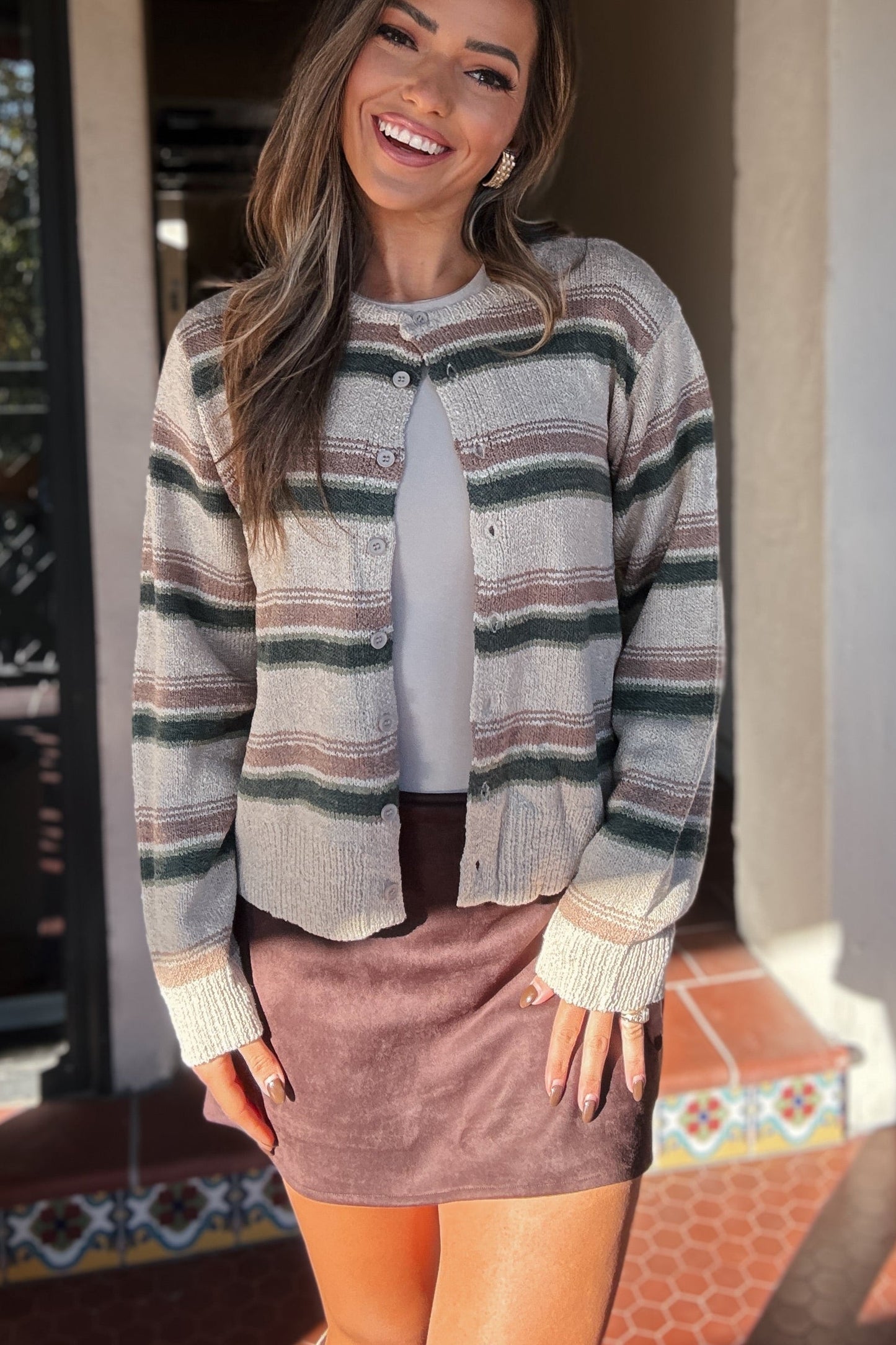 Tess Striped Striped Button Down Cardigan