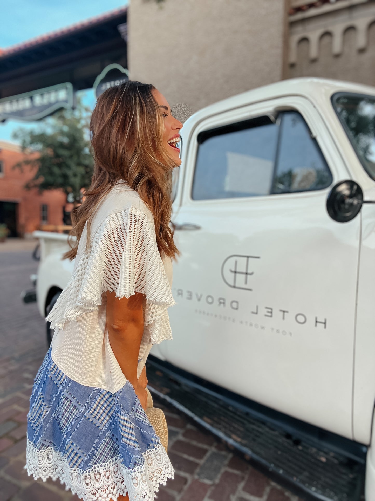 Pretty Heart Patchwork Ivory and Denim Button Down Dress