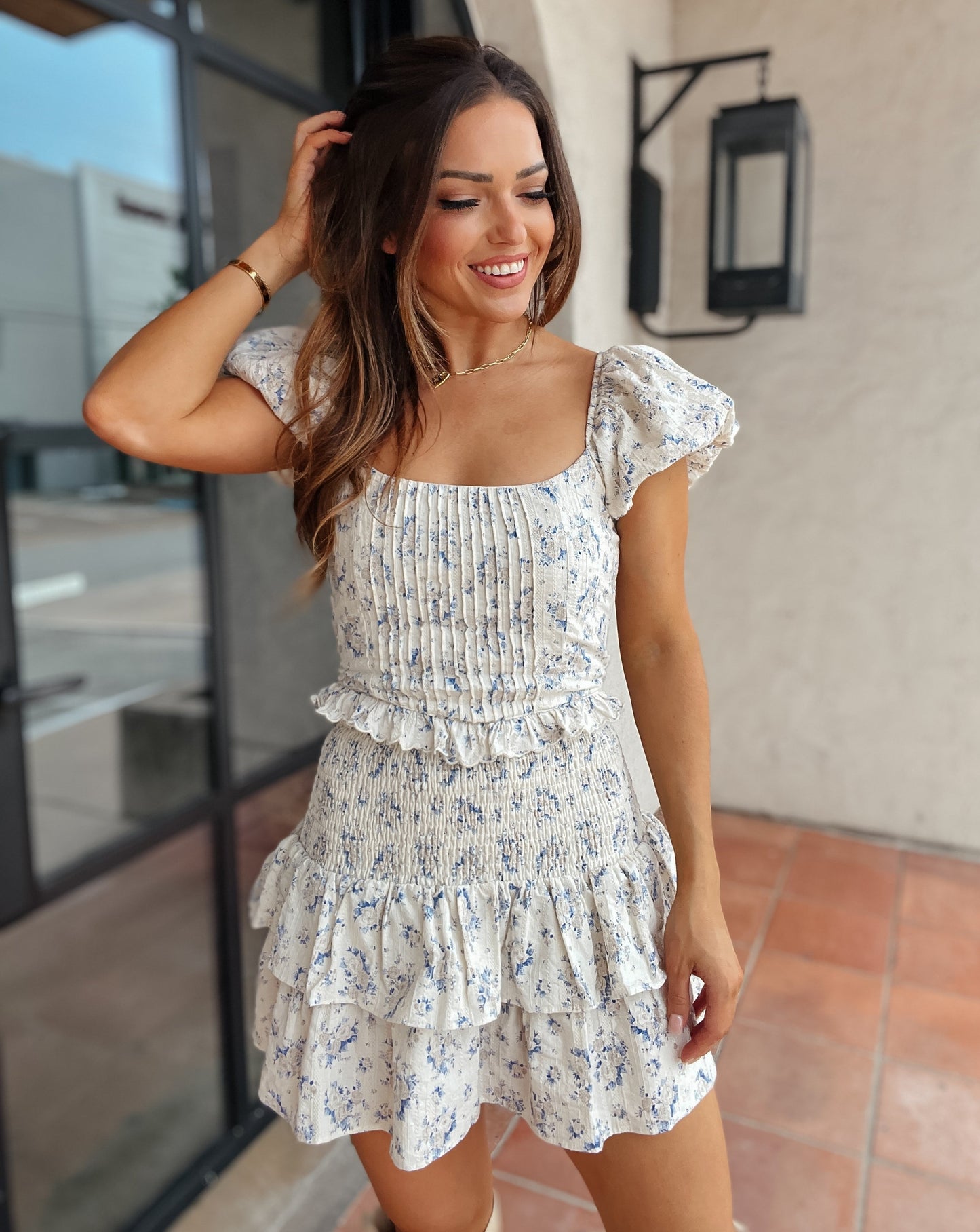 Claire Floral Tiered Ruffle Smocked Skirt