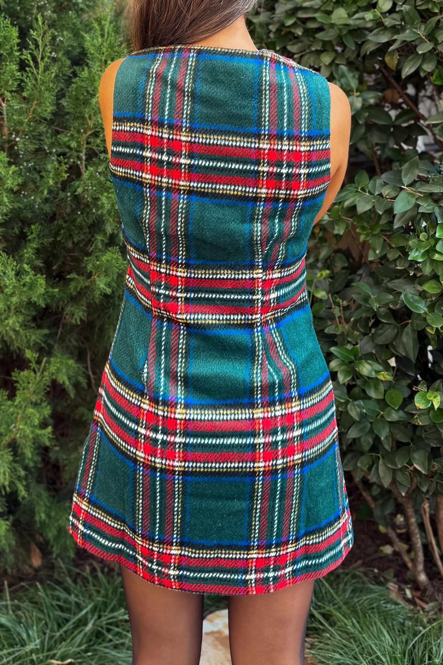 Lottie Green Plaid Gold Button Dress