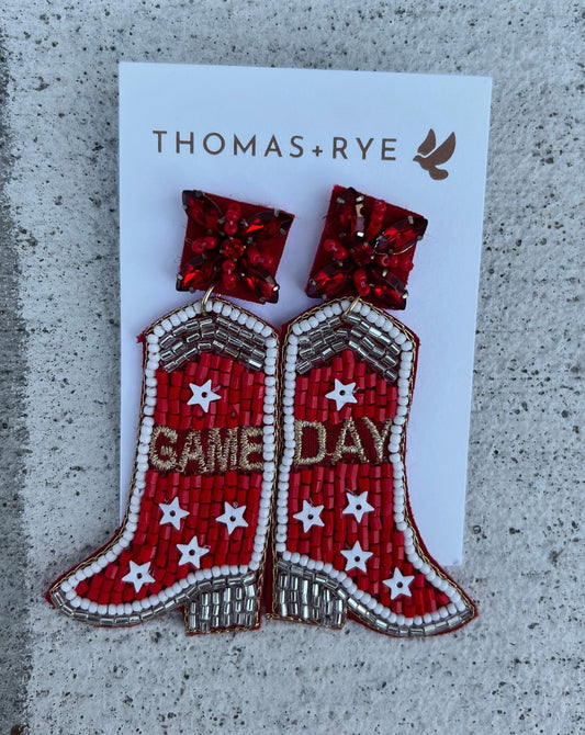 Gameday Boot Earrings | Red & White