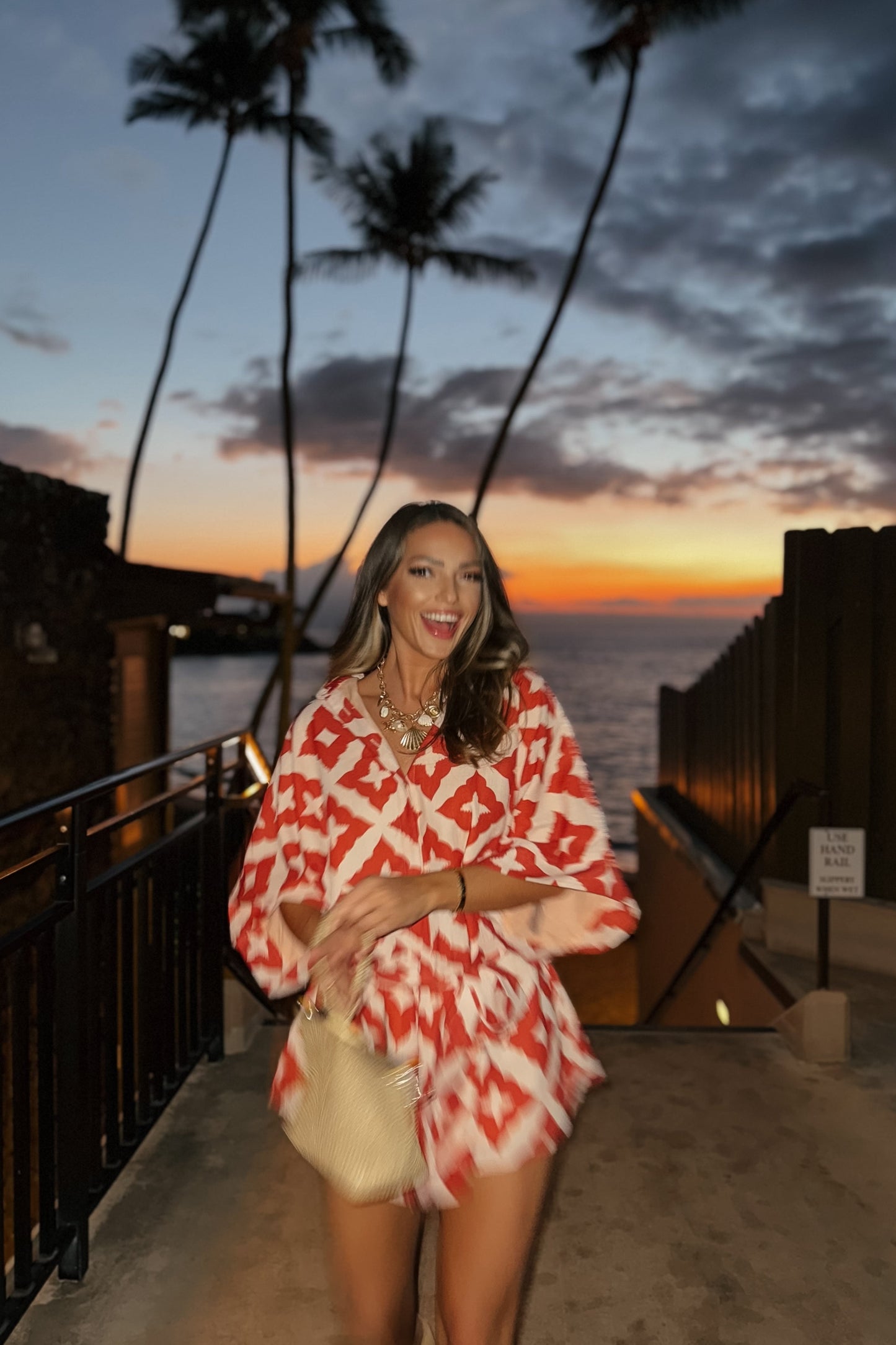 Mai Tai Time Red and Pink Printed Romper