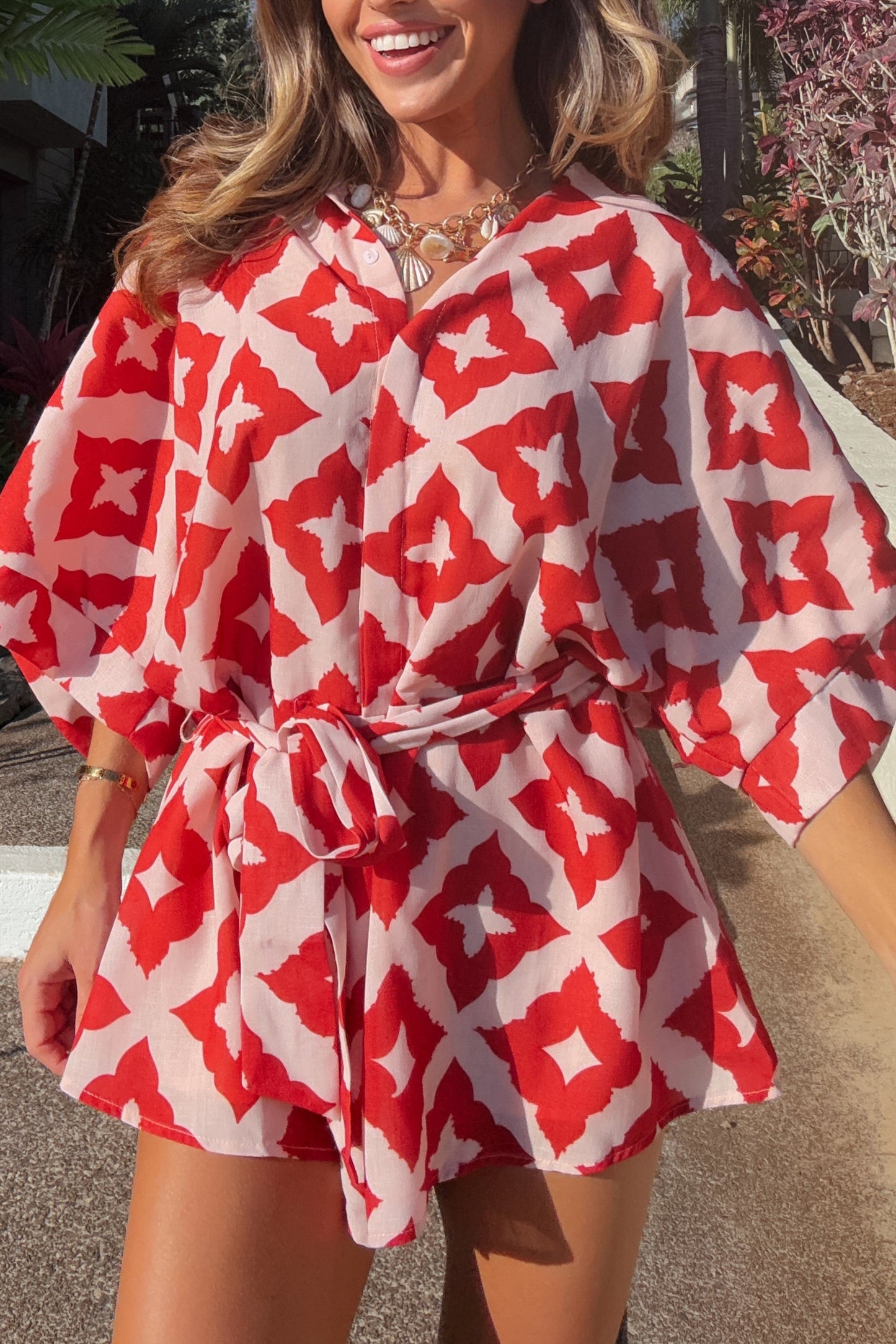 Mai Tai Time Red and Pink Printed Romper