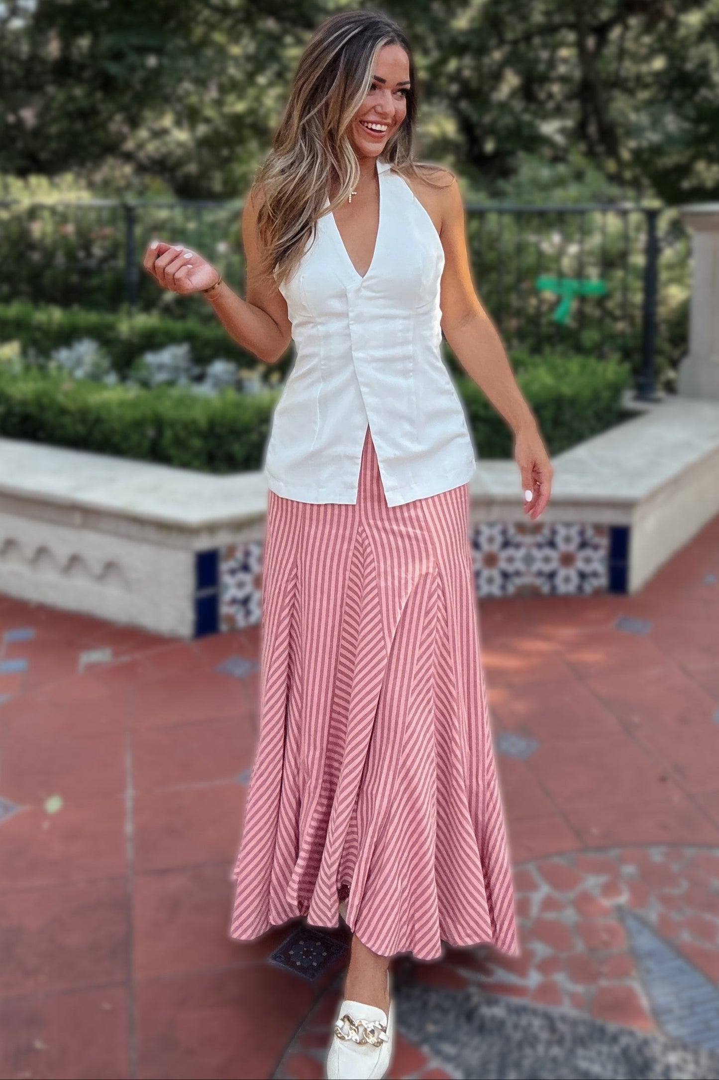 Charlie Pink Striped Maxi Skirt