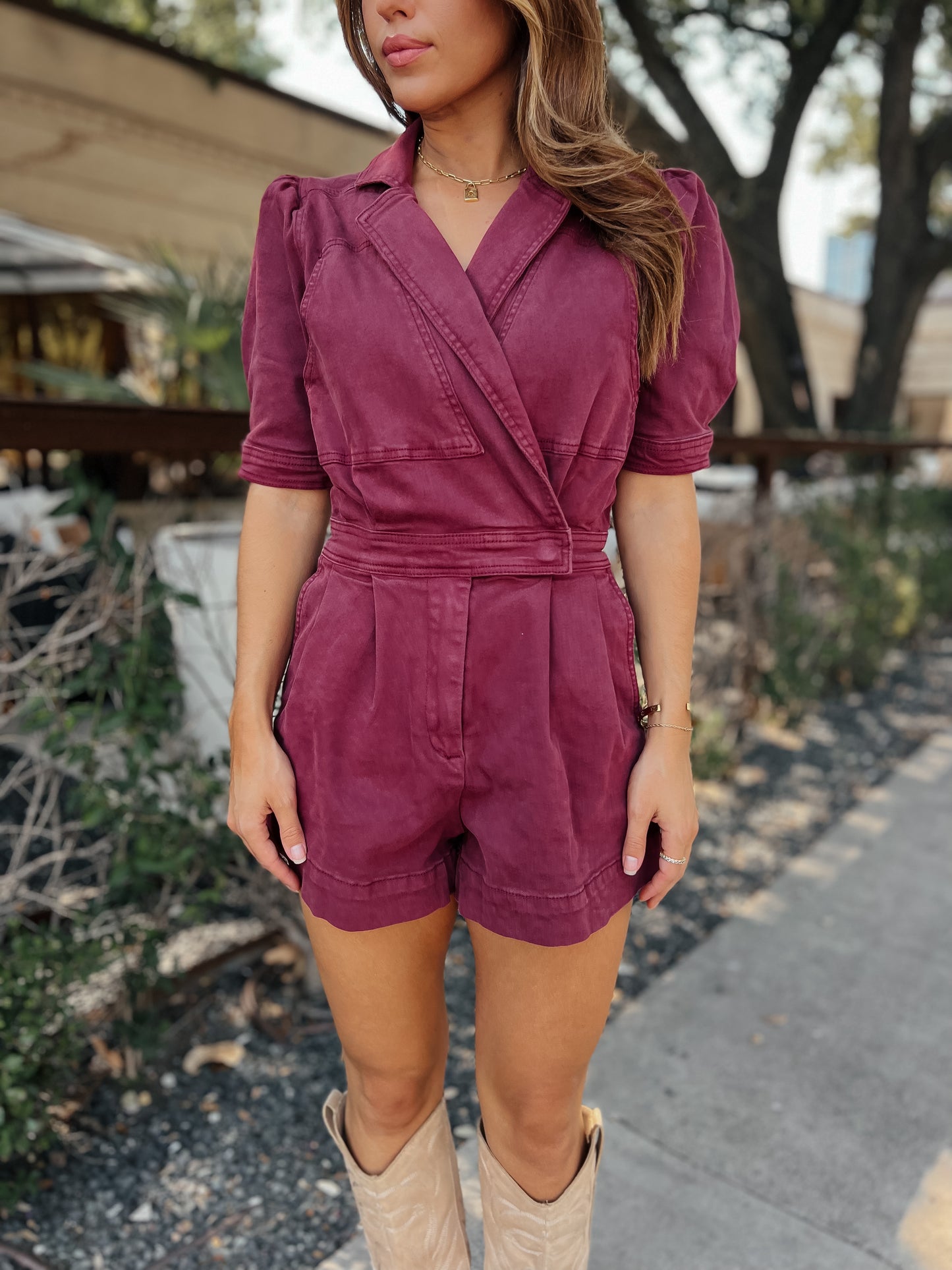 Sully Maroon Denim Romper