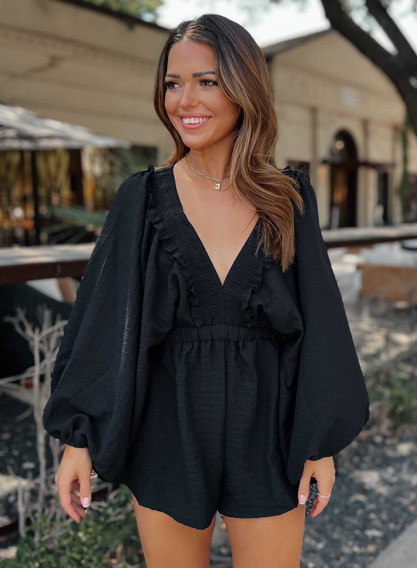 Melanie Textured Black Romper