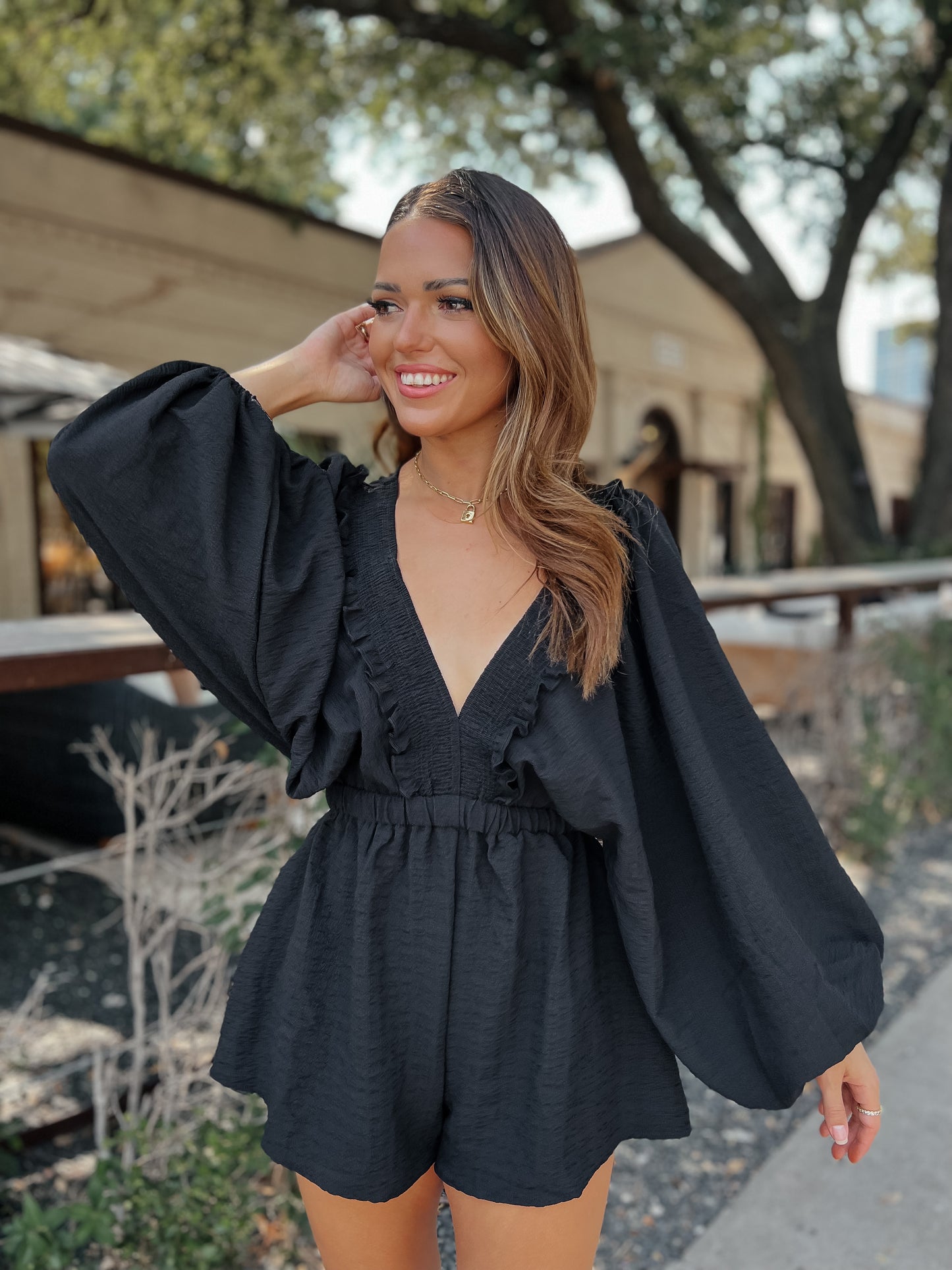 Melanie Textured Black Romper
