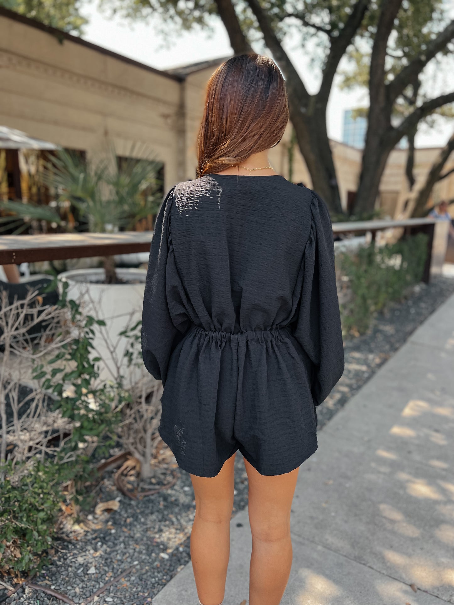 Melanie Textured Black Romper