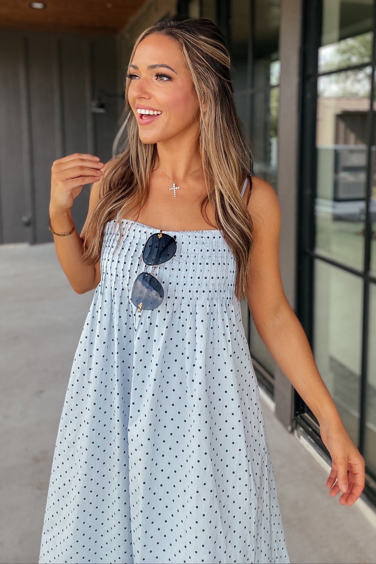 Esme Light Blue Polka Dot Maxi Dress