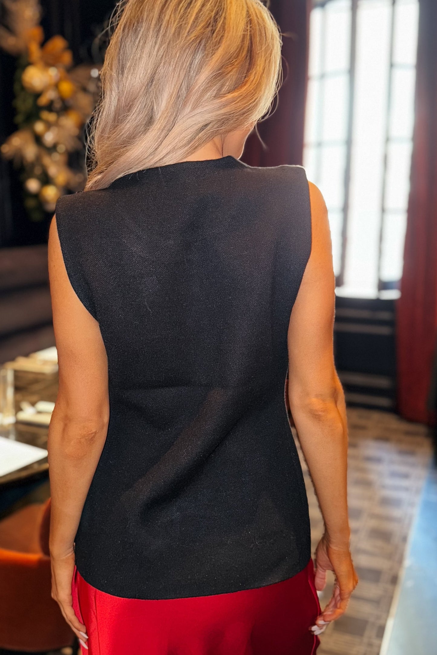 Charlotte Black Rhinstone Button Sweater Vest