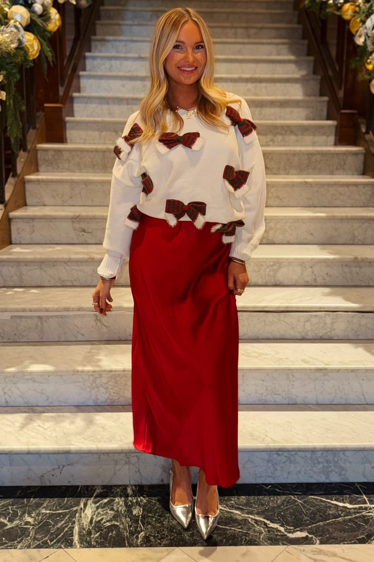 White Christmas Bow Sweater