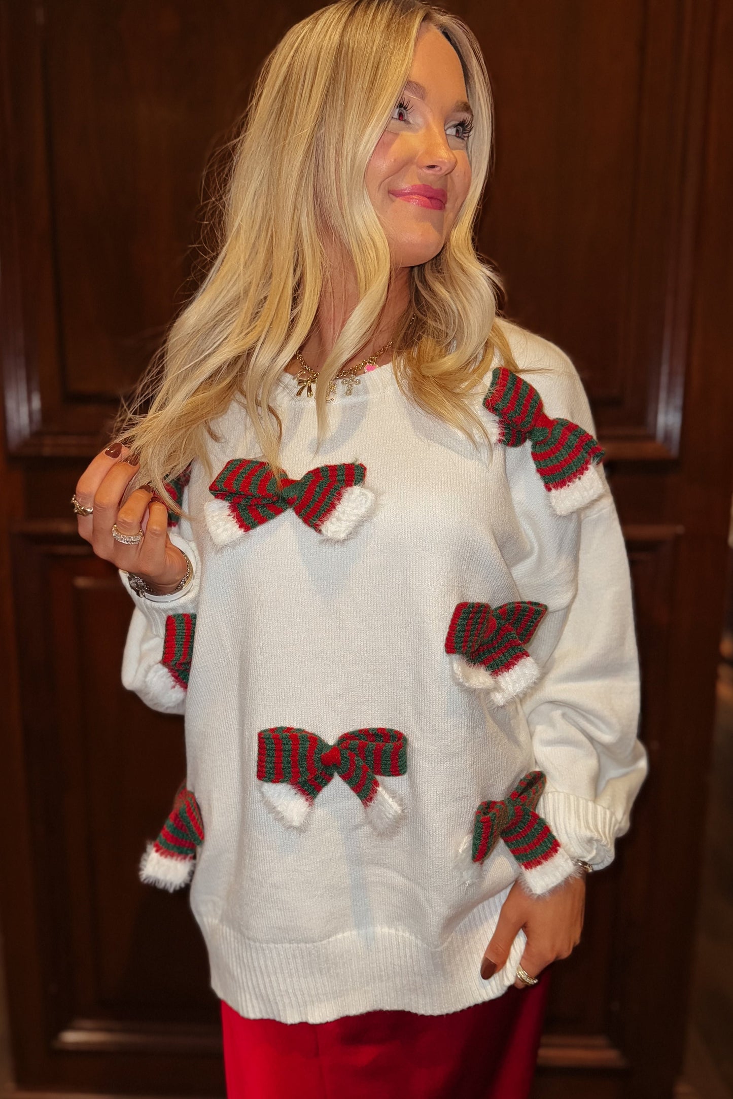 White Christmas Bow Sweater